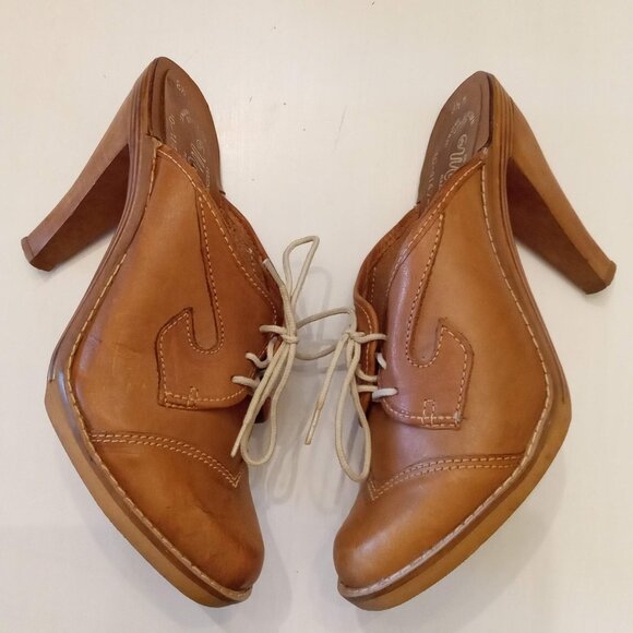 Marrantino Leather Clogs Lace Up Wooden High Heels 70s VTG Brazil Made 8.5 Shoes - Picture 6 of 6